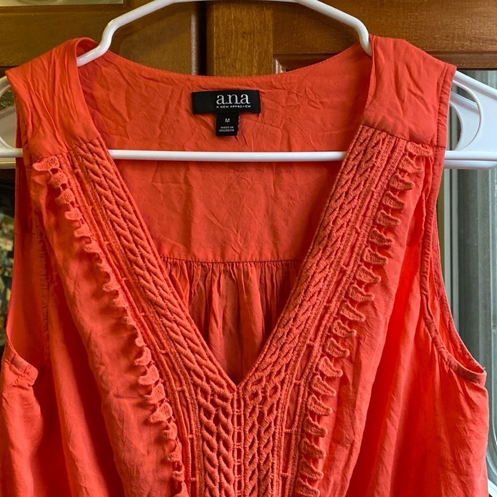 Orange Sleeveless V-Neck Peplum Blouse Lace Detail Medium Summer Fall